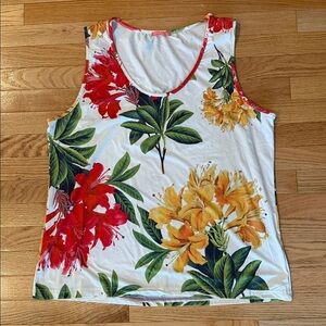 Floral Sleeveless Top with Red and Yellow Flowers
